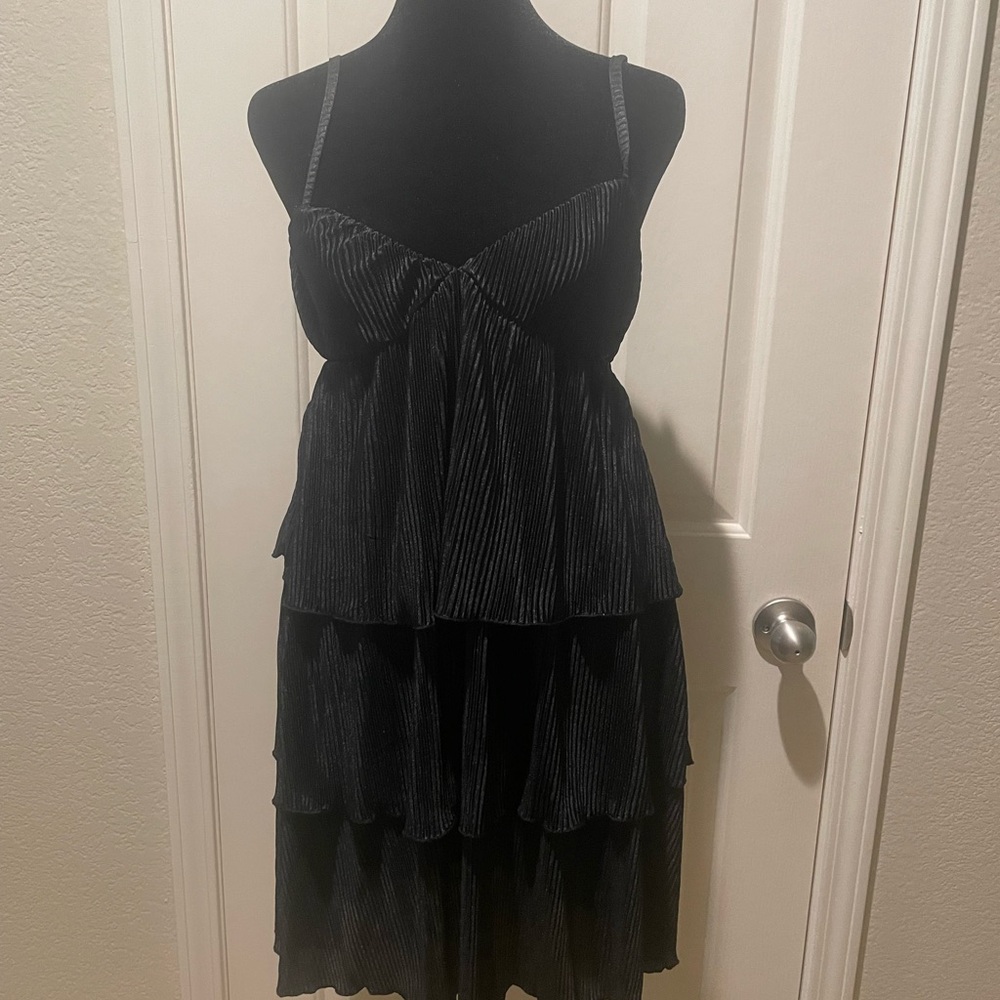 Black Tiered Ruched Spaghetti Strap Mini Dress